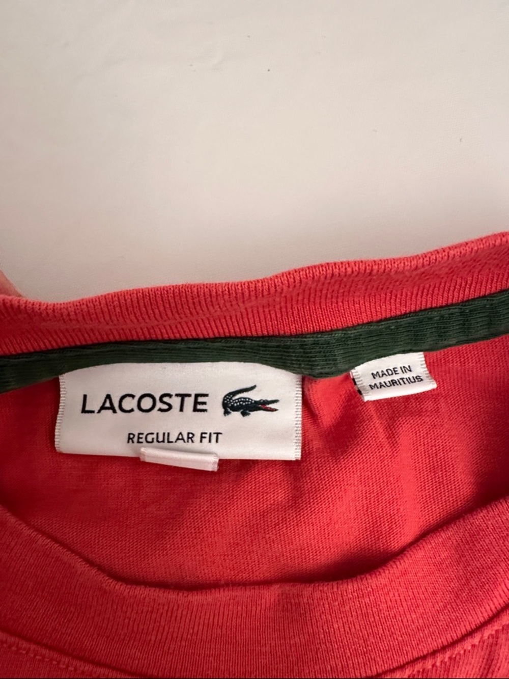 Lacoste red orange crackled big alligator spell out logo short sleeve t-shirt - Picture 6 of 11